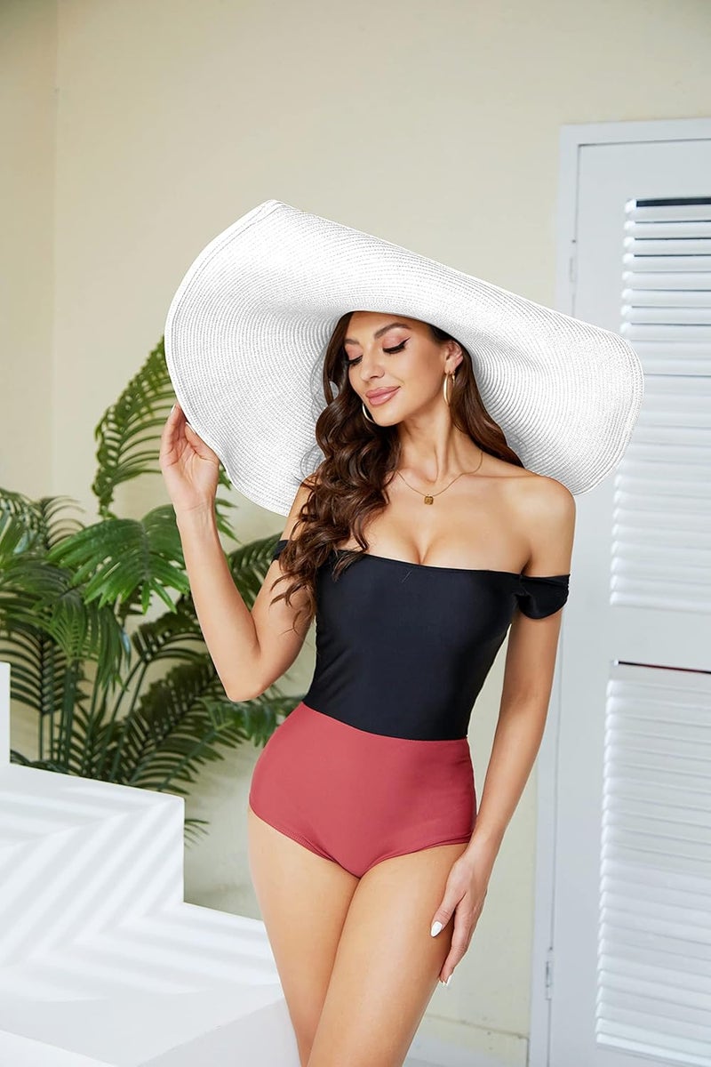 DECHISY Oversized Beach Straw Hat for Women, Fashion Large Wide Brim Visor Hats Handmade Roll Up Floppy Sun Hat for Summer Beach Cap - Image 2